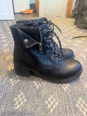 Girls Black Lace-Up Ankle Boots with Side Zip